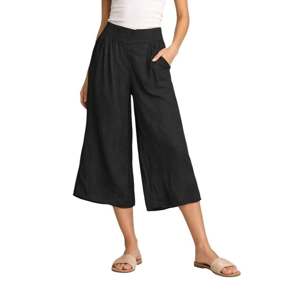 Aritzia Talula Black High Rise Culotte Pants Wide Leg Crop Pockets Sz S‎